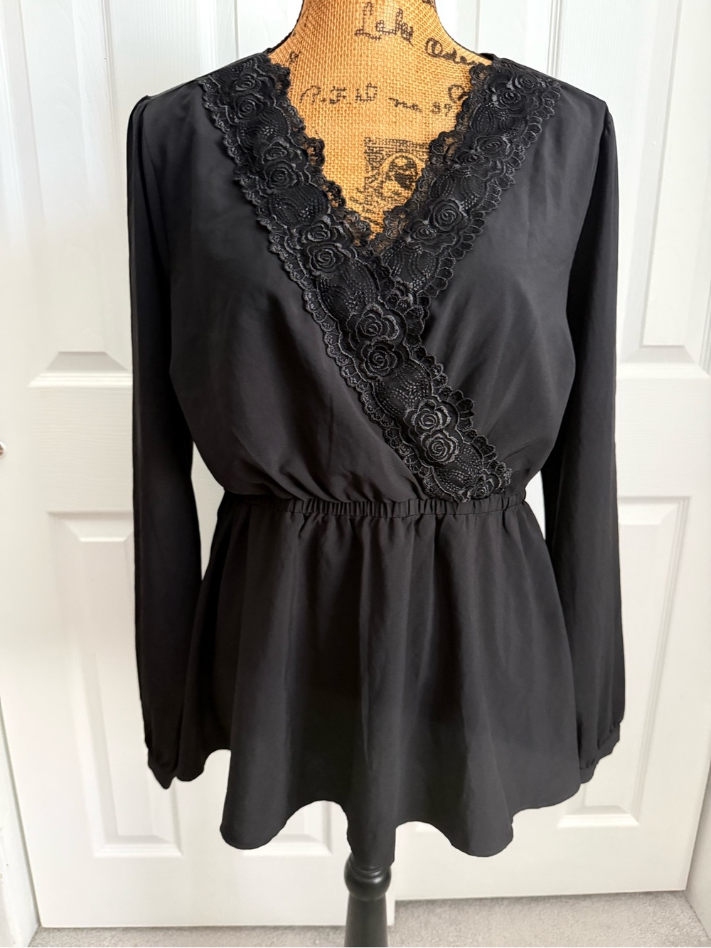 torrid Black Lace-Trim Wrap Peplum Blouse